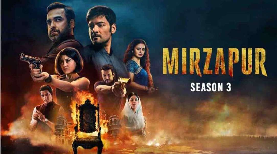 "Mirzapur season 3 poster, featuring Ali Faizal,Pankaj Tripathi,Shweta Tripathi Sharma,Rasika Dugal,Vijay Varma,Isha Talwar,Anjumm Shharma in a scene."